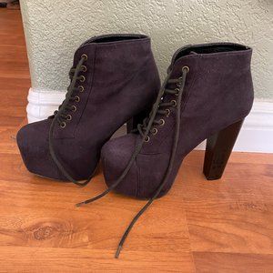 Dark navy blue black platform lace up heels booties